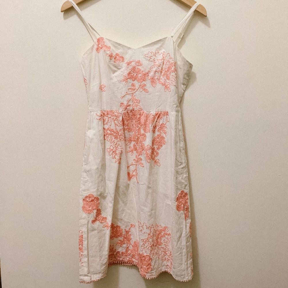 J Crew White Pink Embroidered Dress